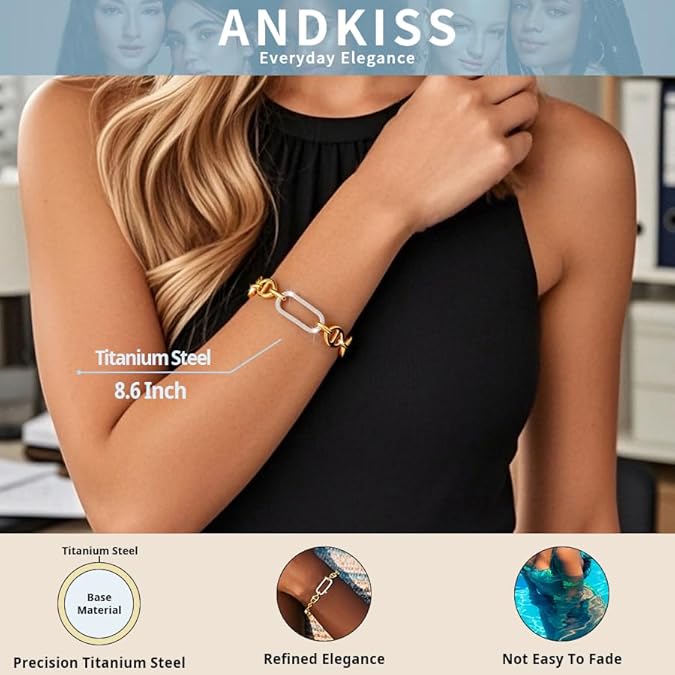 Gold Bracelets for Women Non Tarnish, Adjustable Chain Bracelet in 18K Plated Finish, Paperclip Link Chain Bracelets for Women Trendy, Sparkling CZ, Waterproof Gold Jewelry for Daily Wear