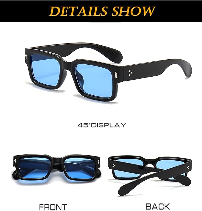 Square Frame Sunglasses for Women Men Trendy Chunky Rectangle Sun Glasses Black Shades UV400 Protection best for Men and Women and even looks good at OLD men