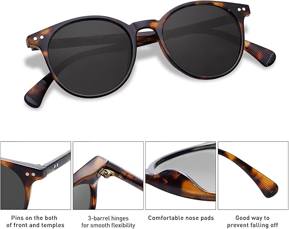 Small Round Classic Polarized Sunglasses for Women Men Vintage Style UV400 Lens MAY