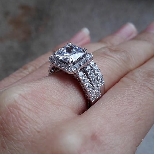 4Ct Engagement Rings for Women Sterling Silver Cubic Zirconia Wedding Bridal Ring Set Size 4-13