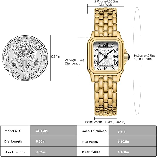 Gold Watches for Women with Small Vintage Bracelet, Rectangular Case Roman Dial