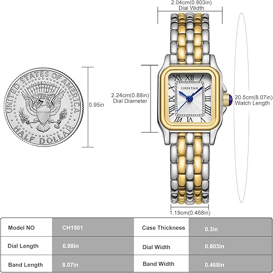 Gold Watches for Women with Small Vintage Bracelet, Rectangular Case Roman Dial