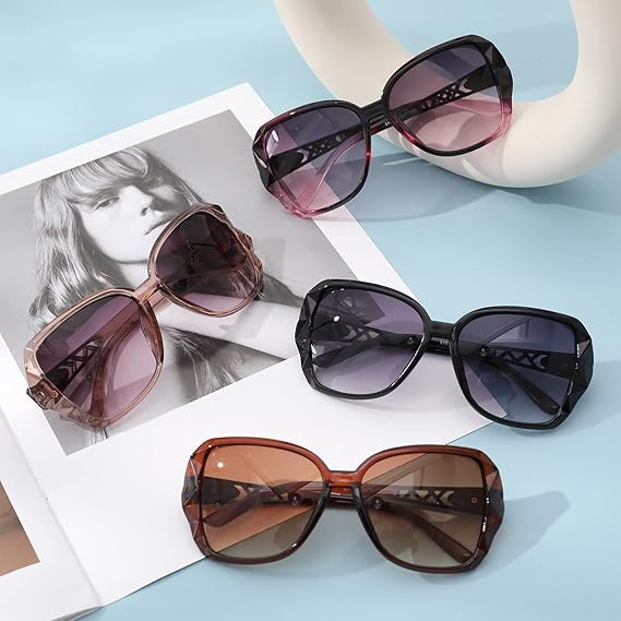 4 Pcs Women Large Sunglasses, UV 400 Glasses Oversized Classic Trend Ladies Sunglasses Sparkling Large Frame