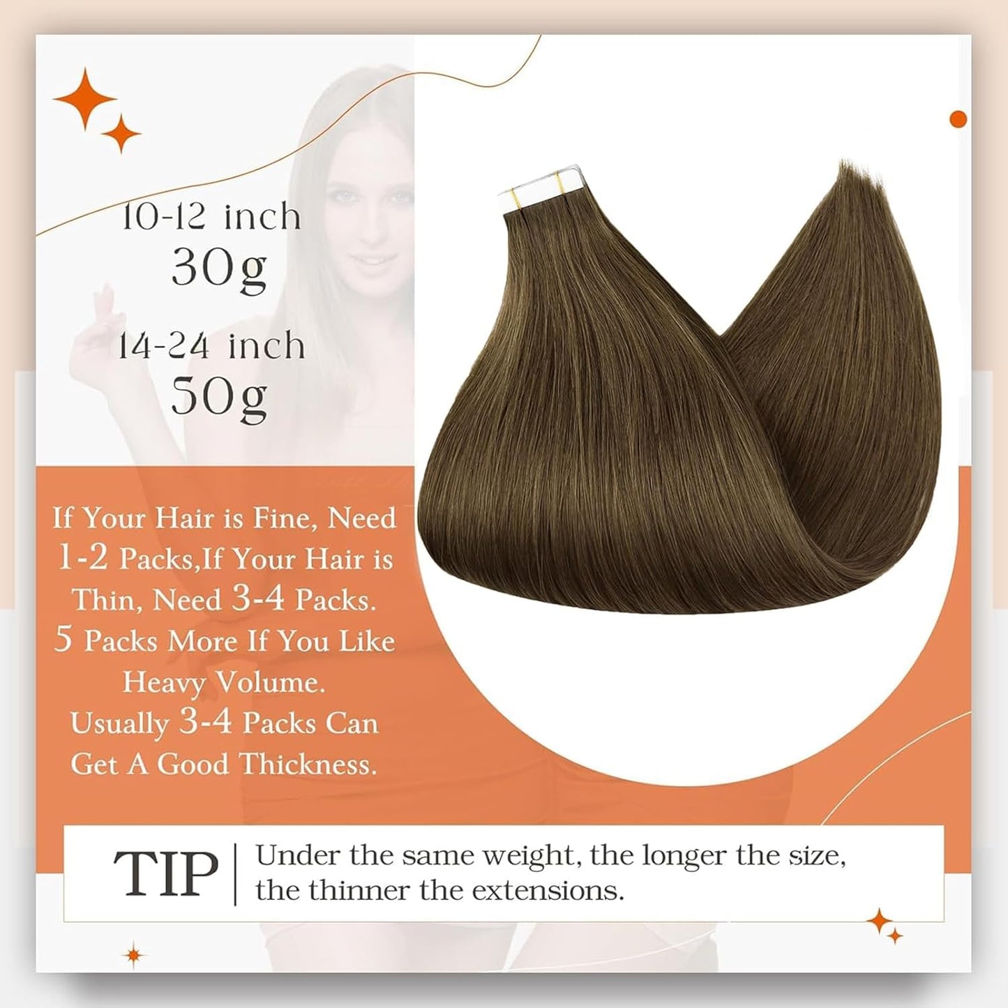 Full Shine Brown Hair Extensions Tape in 24 Inch Tape in Human Hair Extensions 50 Gram Natural Tapes in Hair Extension Seamless Extensions 20Pcs Long Straight Remy Hair Extension for Women