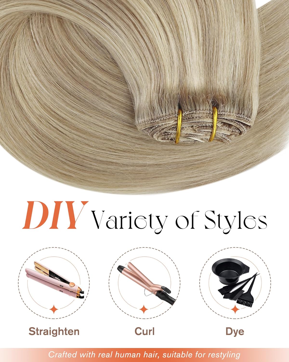 Hair Clip in Hair Extensions Straight Human Hair Clip in Extensions Remy Clip in Hair Extensions Real Human Hair Extensions Clip ins Golden Blonde Highlights Light Blonde 18inch