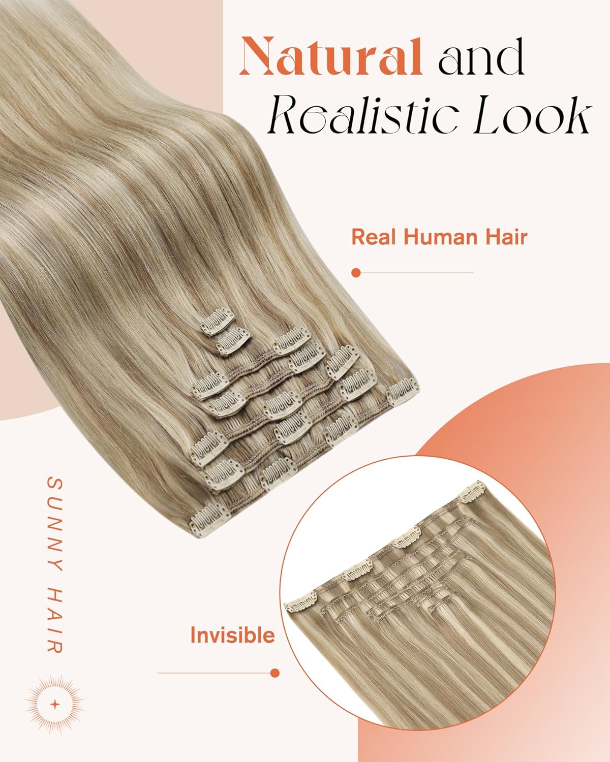 Hair Clip in Hair Extensions Straight Human Hair Clip in Extensions Remy Clip in Hair Extensions Real Human Hair Extensions Clip ins Golden Blonde Highlights Light Blonde 18inch
