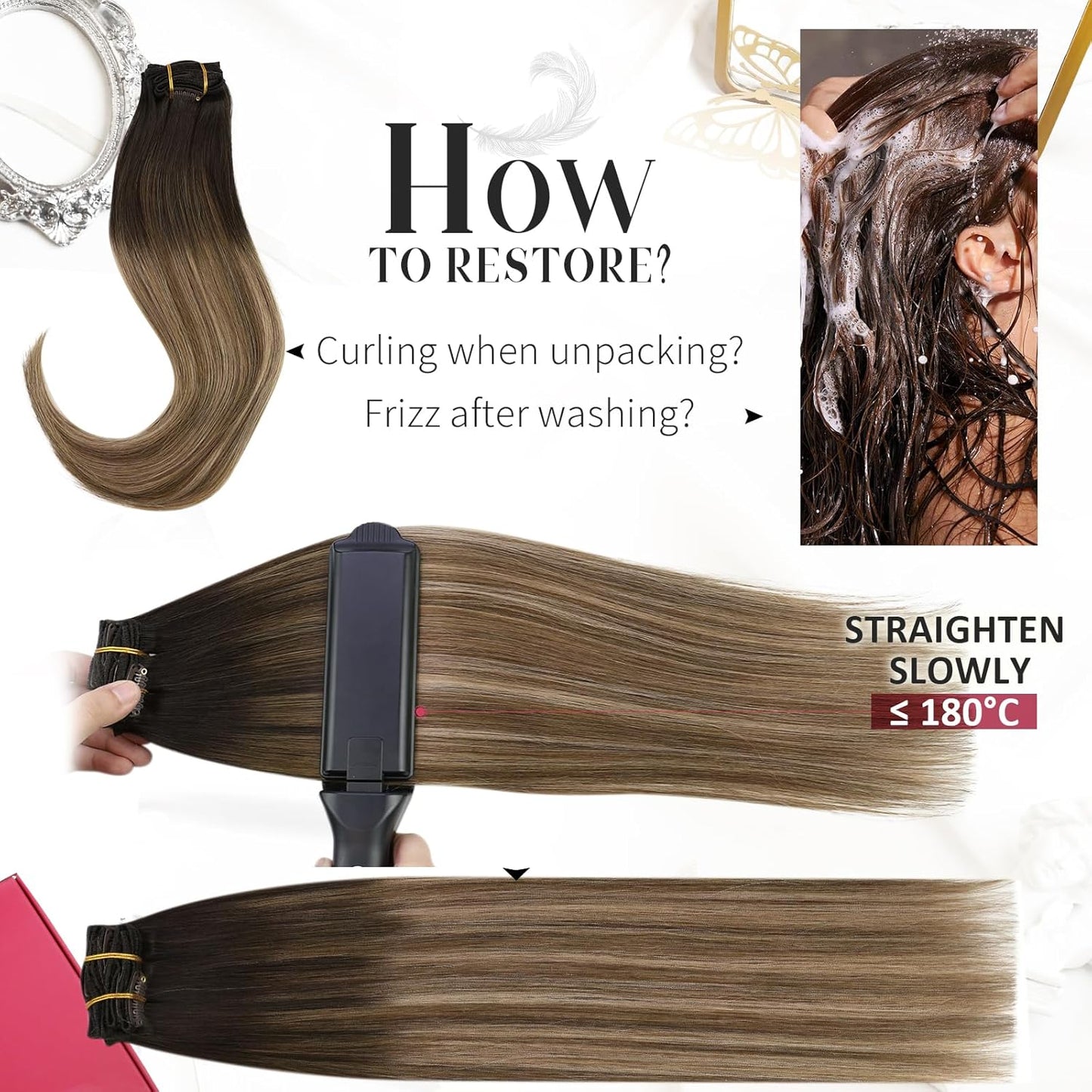Hair Extensions Real Human Hair Balayage Human Hair Clip in Extensions Ombre Dark Brown to Golden Brown with Dark Ash Blonde Hair Extensions for Women 7Pcs 120G 18inch