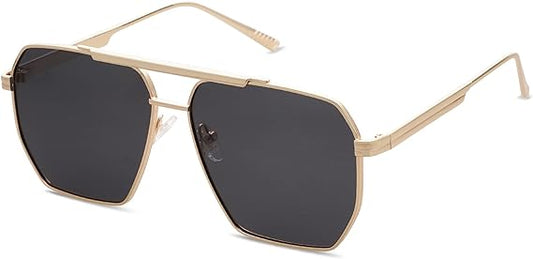 Retro Oversized Square Polarized Sunglasses for Women Men Vintage Shades Classic Large Metal Sun Glasses