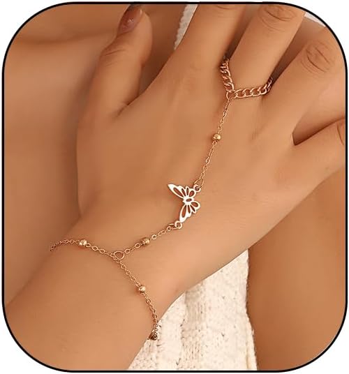 t Ring Hand Chain Bracelets Butterfly Heart Pearl Hand Jewelry Ring Bracelet for Women Summer Trendy Stuff