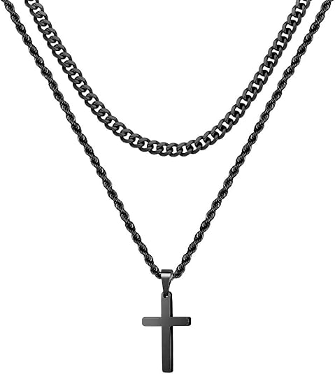 Cross Necklace for Men, Gold Black Silver[18 inch-20 inch] Mens Cross Necklaces Stainless Steel Cross Pendant Necklace Simple Jewelry Gifts Cross Chain Necklace for Men