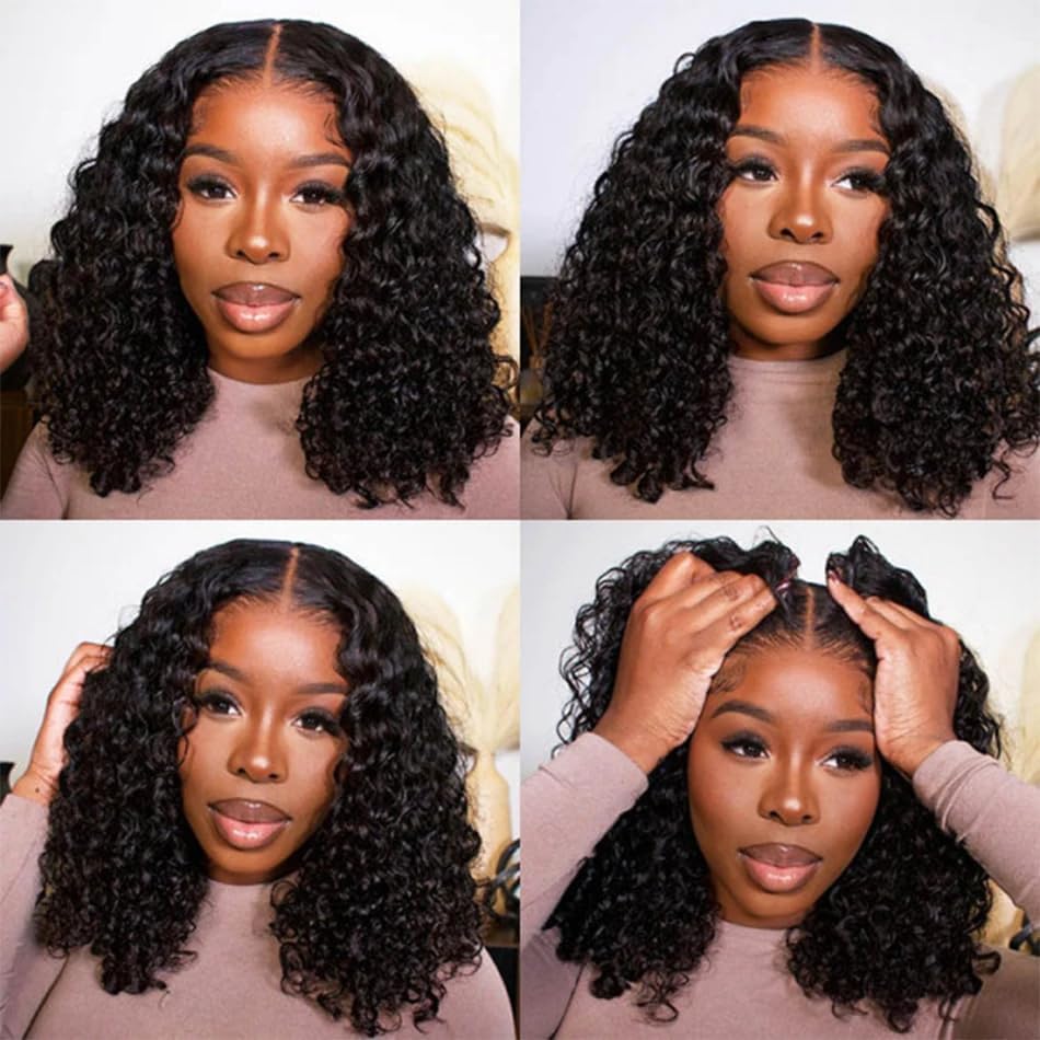 14Inch Short Curly Human Hair Wigs 180 Density 13x4 Curly Bob Wig Human Hair for Black Women 100% Virgin Human Hair Pre Plucked Wet and Wavy with Natural Hairline