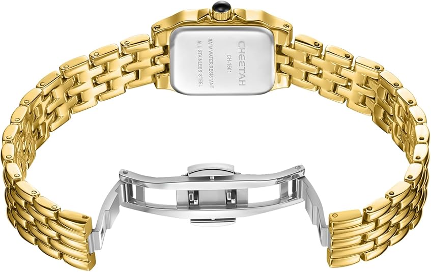 Gold Watches for Women with Small Vintage Bracelet, Rectangular Case Roman Dial