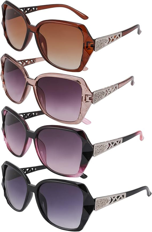 4 Pcs Women Large Sunglasses, UV 400 Glasses Oversized Classic Trend Ladies Sunglasses Sparkling Large Frame
