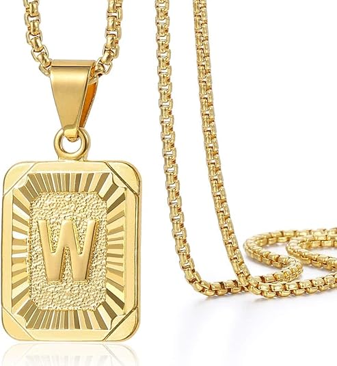 Initial A-Z Letter Pendant Necklace Mens Womens Capital Letter Yellow Gold Plated Stainless Steel Box Chain 22inch