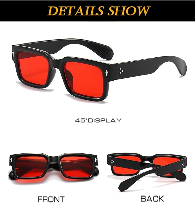 Square Frame Sunglasses for Women Men Trendy Chunky Rectangle Sun Glasses Black Shades UV400 Protection best for Men and Women and even looks good at OLD men