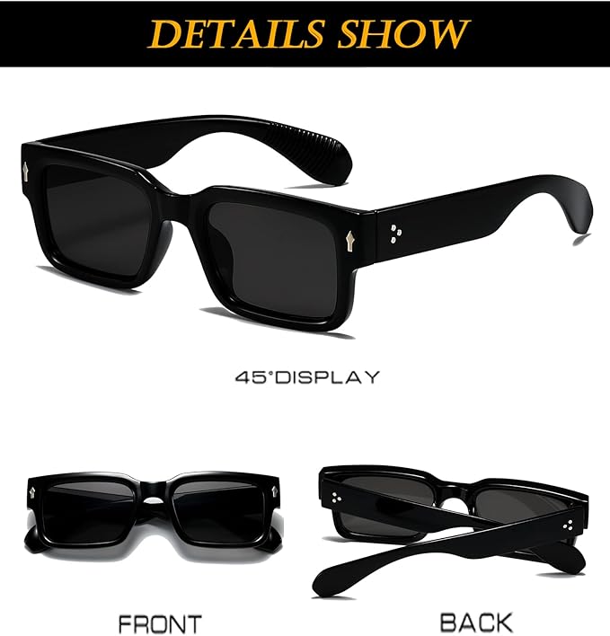 Square Frame Sunglasses for Women Men Trendy Chunky Rectangle Sun Glasses Black Shades UV400 Protection best for Men and Women and even looks good at OLD men