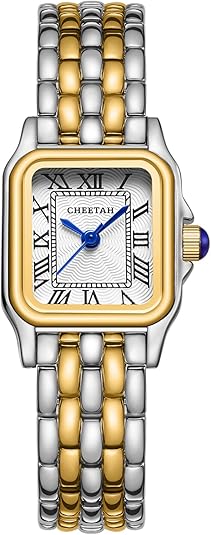 Gold Watches for Women with Small Vintage Bracelet, Rectangular Case Roman Dial