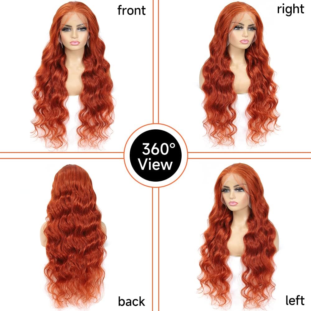 Ginger Lace Front Wigs Human Hair Body Wave 13x4 Transparent HD Lace Frontal Wigs Pre Plucked with Baby Hair for Black Women Human Hair Glueless Colored Wigs 28 inch