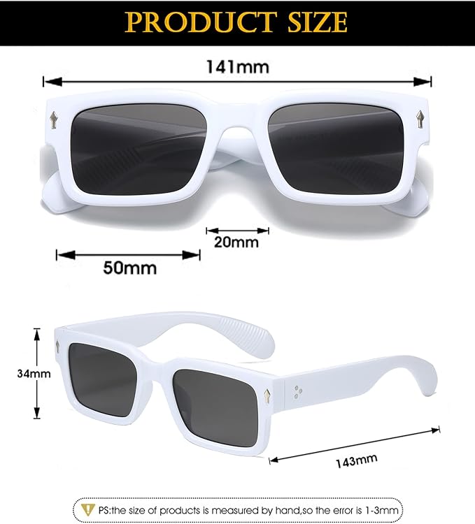Square Frame Sunglasses for Women Men Trendy Chunky Rectangle Sun Glasses Black Shades UV400 Protection best for Men and Women and even looks good at OLD men