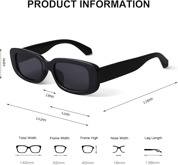Rectangle Sunglasses for Women Retro Driving Glasses 90’s Vintage Fashion Narrow Square Frame UV400 Protection