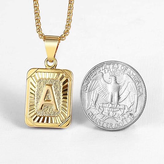 Initial A-Z Letter Pendant Necklace Mens Womens Capital Letter Yellow Gold Plated Stainless Steel Box Chain 22inch