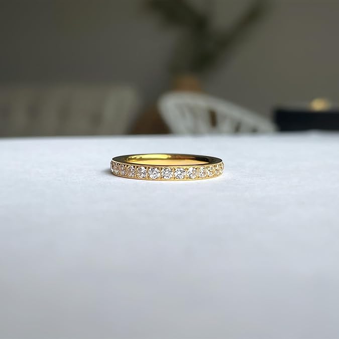JINEAR 3mm Wedding Bands for Women Eternity Ring 18K Gold Plated Cubic Zirconia Engagement Rings Stackable Anniversary Promise Statement Ring Gift for Her Size 5 to 10