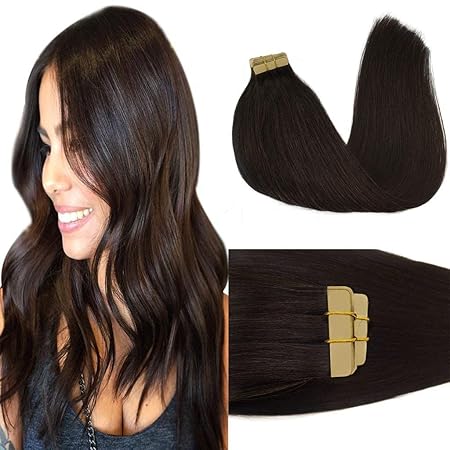 Tape in Hair Extensions Human Hair, 2 Dark Brown, 20inch 50g 20pcs, Skin Weft Seamless Invisible, Silky Straight with Thick Ends, Remy Human Hair