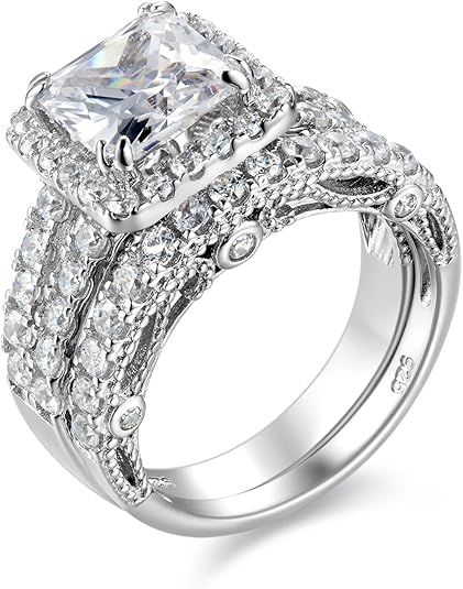 4Ct Engagement Rings for Women Sterling Silver Cubic Zirconia Wedding Bridal Ring Set Size 4-13