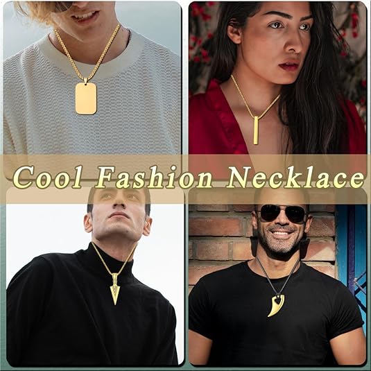 8 Pcs Necklace for Men, Mens Necklaces Jewelry Set, Black and Silver Stainless Steel Necklace, Cross Pendant Necklace, 16-24 inches Chain