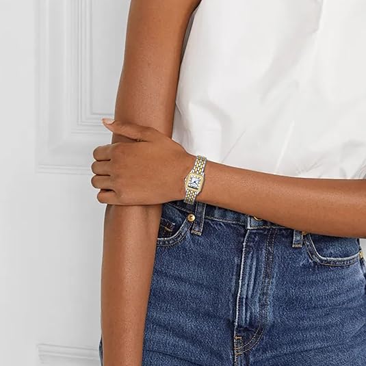 Gold Watches for Women with Small Vintage Bracelet, Rectangular Case Roman Dial