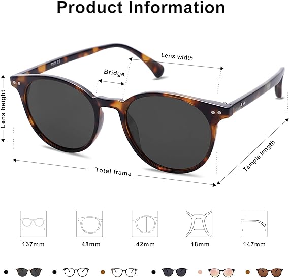 Small Round Classic Polarized Sunglasses for Women Men Vintage Style UV400 Lens MAY