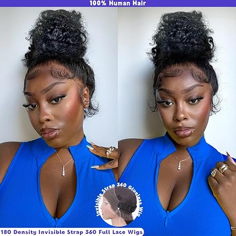 Deep Wave 360 Lace Front Wigs Human Hair 28 Inch Invisi Strap HD Full Lace Front Wigs Human Hair Pre Plucked with Drawstring 180 Density Curly Wig 360 Glueless Lace Frontal Wigs for Women