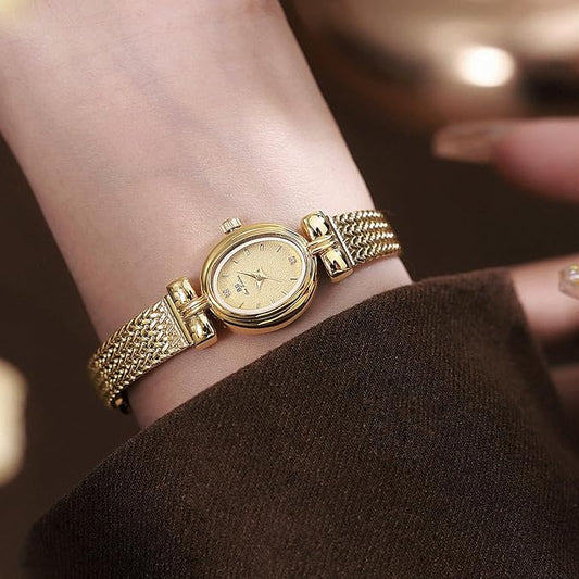 Gosasa Luxury Women Vintage Bracelet Wrist Watch Dainty Small Ladies Oval Quartz Watch Mesh Strap with Tools Included