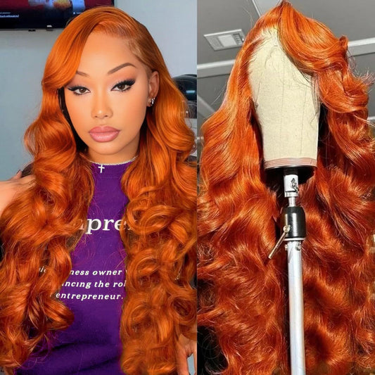 Ginger Lace Front Wigs Human Hair Body Wave 13x4 Transparent HD Lace Frontal Wigs Pre Plucked with Baby Hair for Black Women Human Hair Glueless Colored Wigs 28 inch