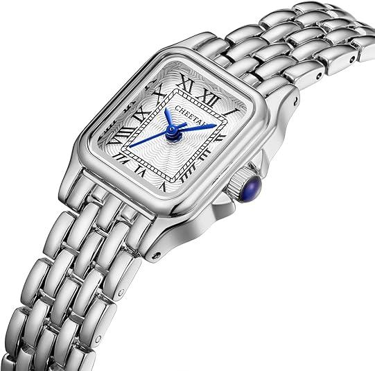 Gold Watches for Women with Small Vintage Bracelet, Rectangular Case Roman Dial