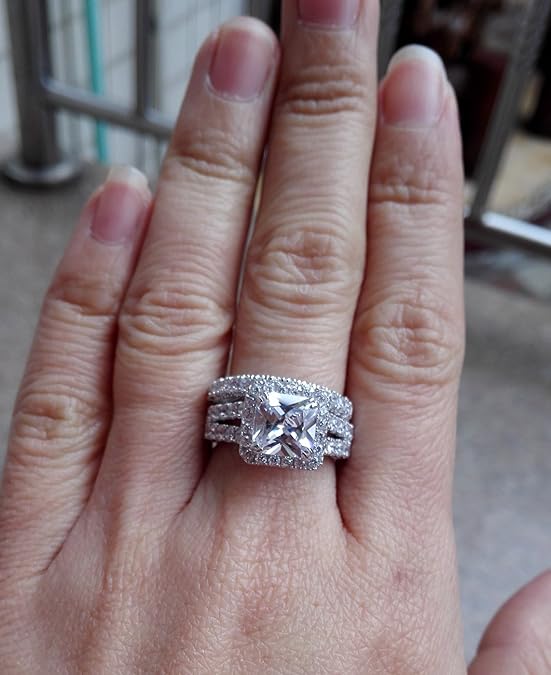 4Ct Engagement Rings for Women Sterling Silver Cubic Zirconia Wedding Bridal Ring Set Size 4-13