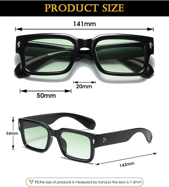 Square Frame Sunglasses for Women Men Trendy Chunky Rectangle Sun Glasses Black Shades UV400 Protection best for Men and Women and even looks good at OLD men