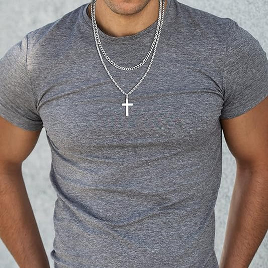 Cross Necklace for Men, Gold Black Silver[18 inch-20 inch] Mens Cross Necklaces Stainless Steel Cross Pendant Necklace Simple Jewelry Gifts Cross Chain Necklace for Men