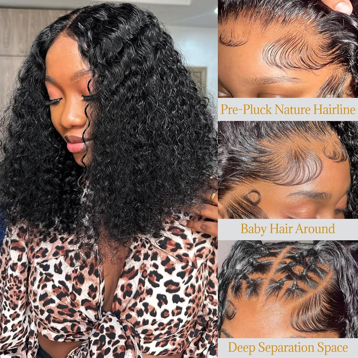 14Inch Short Curly Human Hair Wigs 180 Density 13x4 Curly Bob Wig Human Hair for Black Women 100% Virgin Human Hair Pre Plucked Wet and Wavy with Natural Hairline