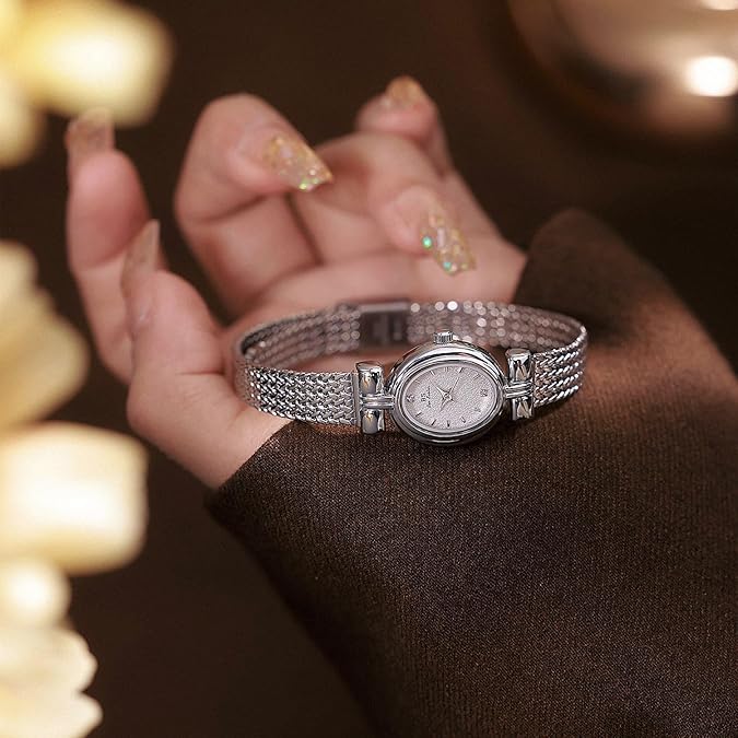 Gosasa Luxury Women Vintage Bracelet Wrist Watch Dainty Small Ladies Oval Quartz Watch Mesh Strap with Tools Included