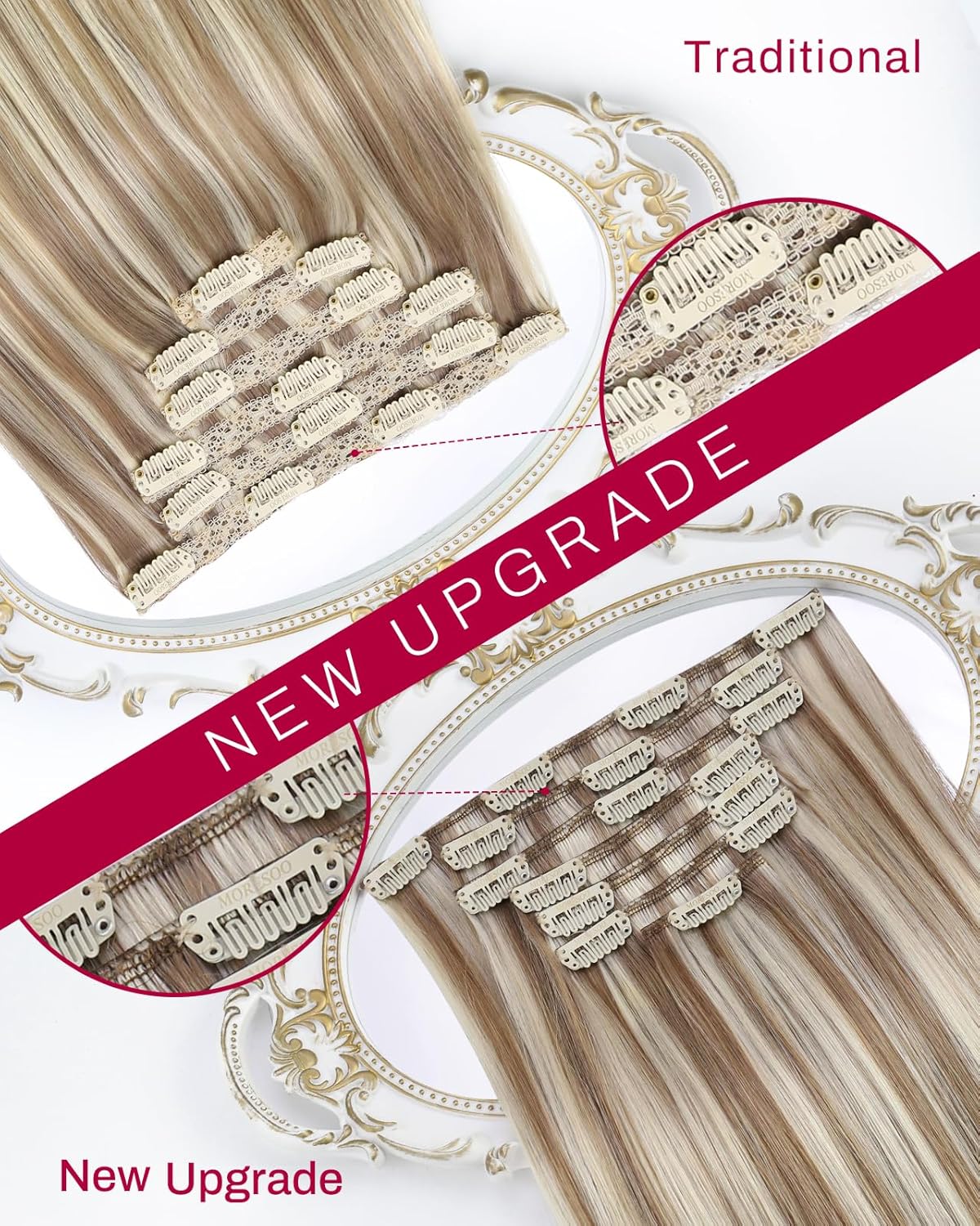 Hair Extensions Real Human Hair Balayage Human Hair Clip in Extensions Ombre Dark Brown to Golden Brown with Dark Ash Blonde Hair Extensions for Women 7Pcs 120G 18inch