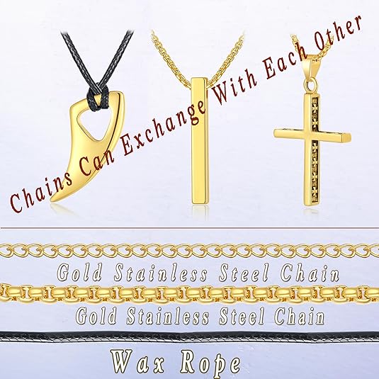 8 Pcs Necklace for Men, Mens Necklaces Jewelry Set, Black and Silver Stainless Steel Necklace, Cross Pendant Necklace, 16-24 inches Chain