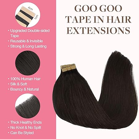 Tape in Hair Extensions Human Hair, 2 Dark Brown, 20inch 50g 20pcs, Skin Weft Seamless Invisible, Silky Straight with Thick Ends, Remy Human Hair